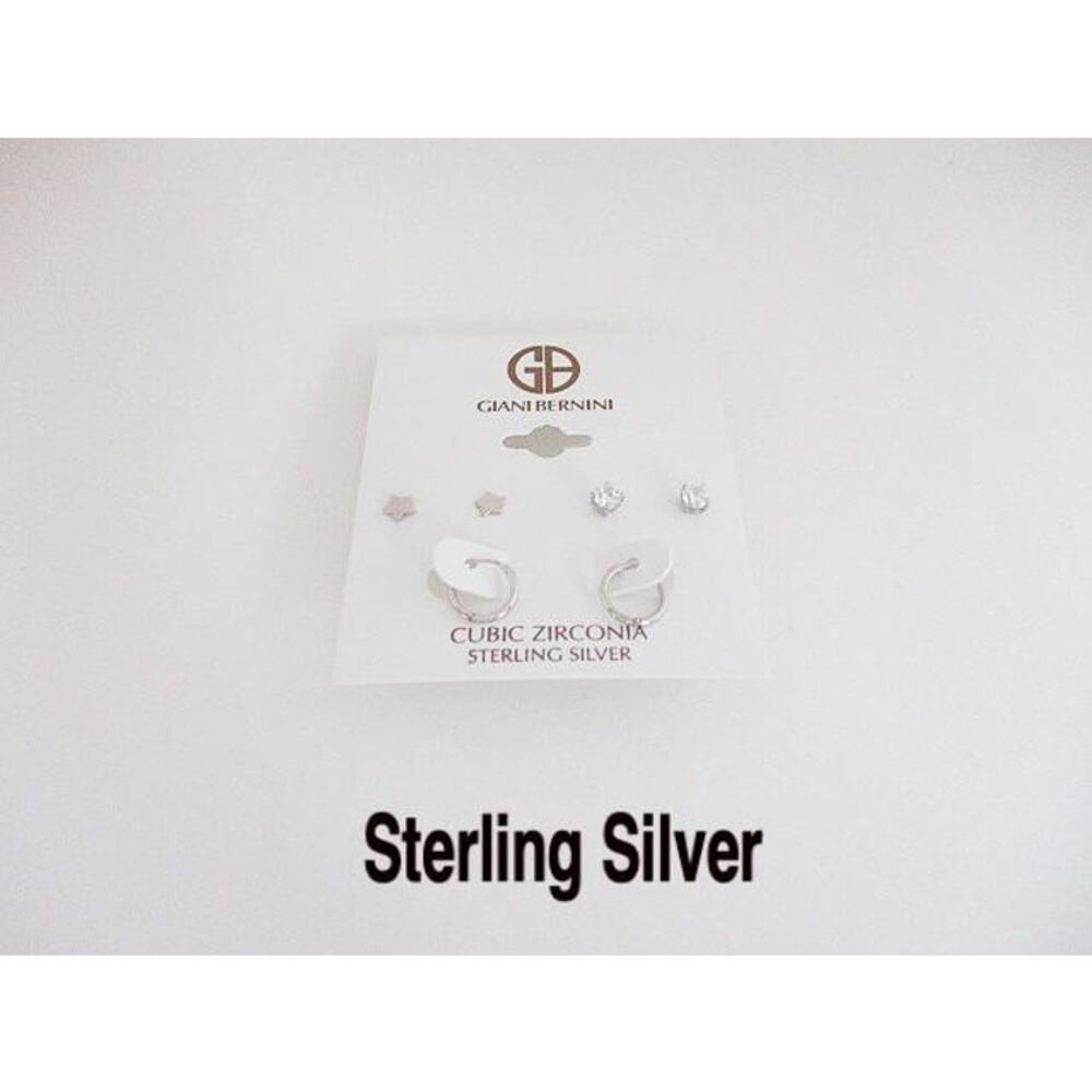 2068 Giani Bernini Earring Sterling Silver 3-Pr Cubic Zirconia Star/Round/Hoop